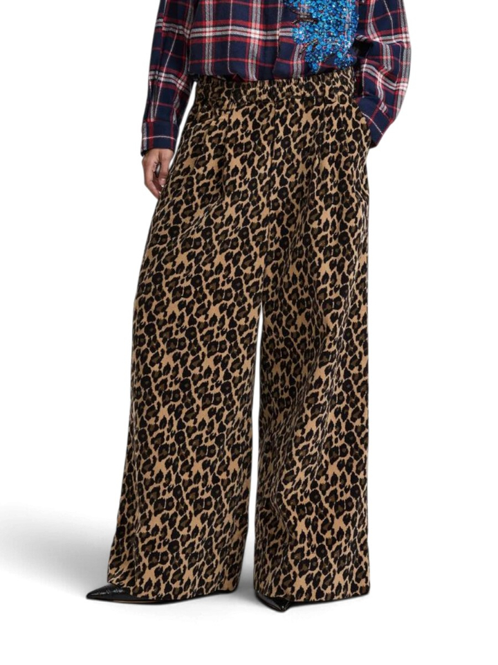 Bruine en zwarte luipaardprint broek met brede pijp Kelly Essentiel