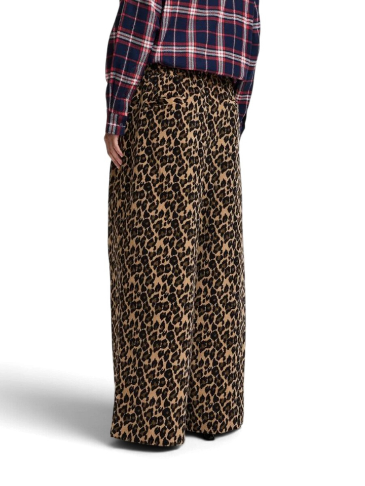 Bruine en zwarte luipaardprint broek met brede pijp Kelly Essentiel