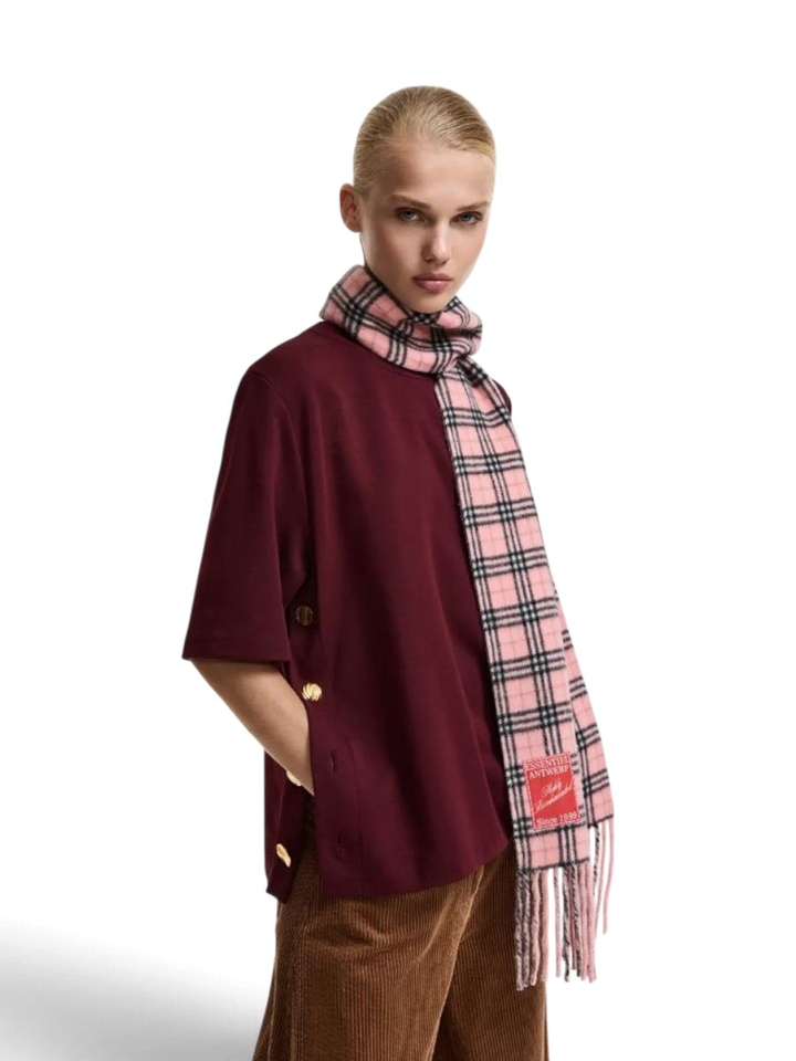 Bordeaux T-shirt van katoenmix met knopen opzij Korse Essentiel 