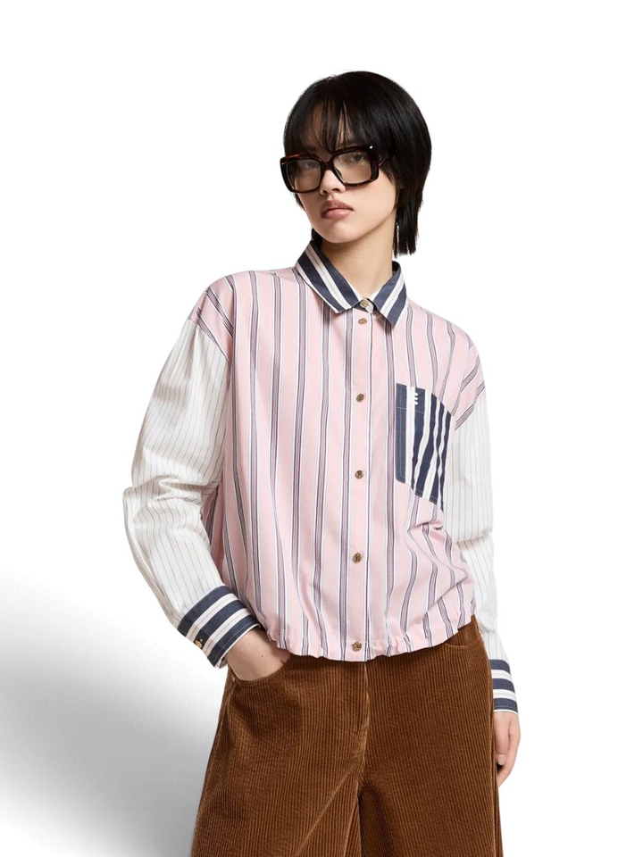 Roze multicolor blouse met strepen en borstzak Essentiel Antwerp