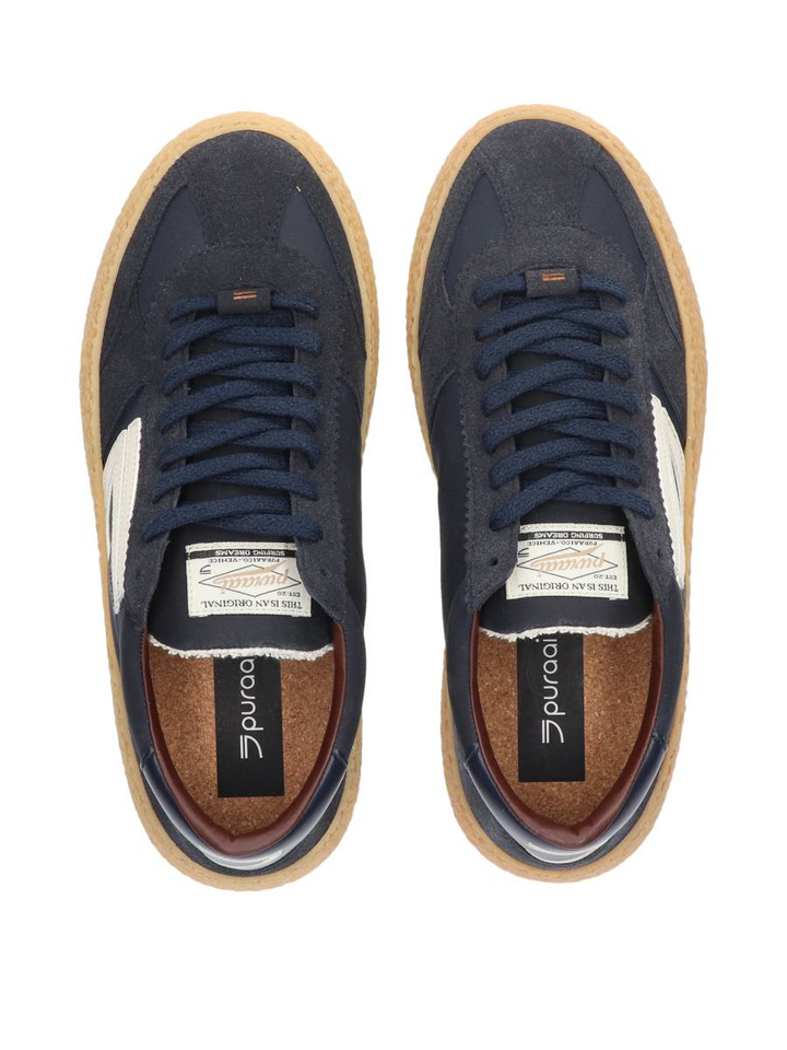 Blauwe vintage waxed lage sneakers Puraai 