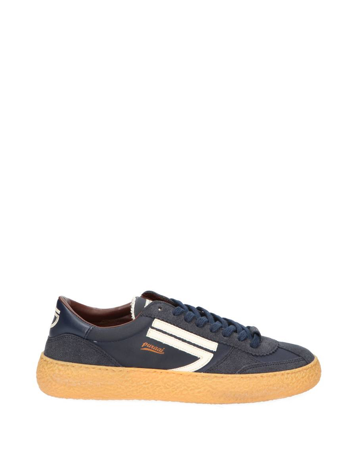 Blauwe vintage waxed lage sneakers Puraai 