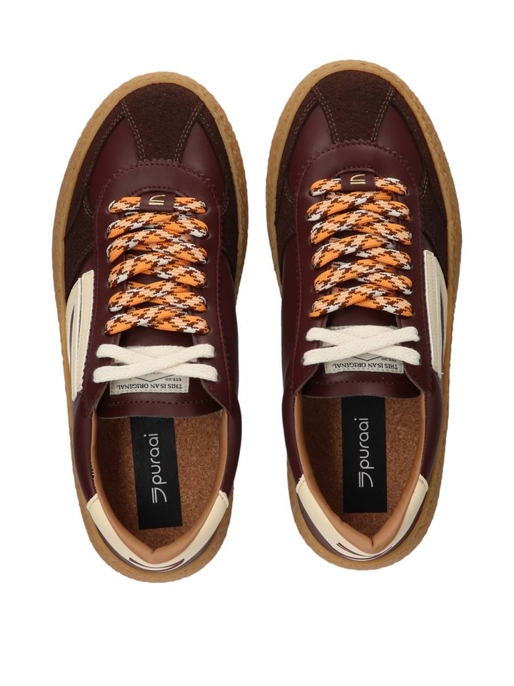 Bruine vintage vegan ecoleather lage sneakers Puraai