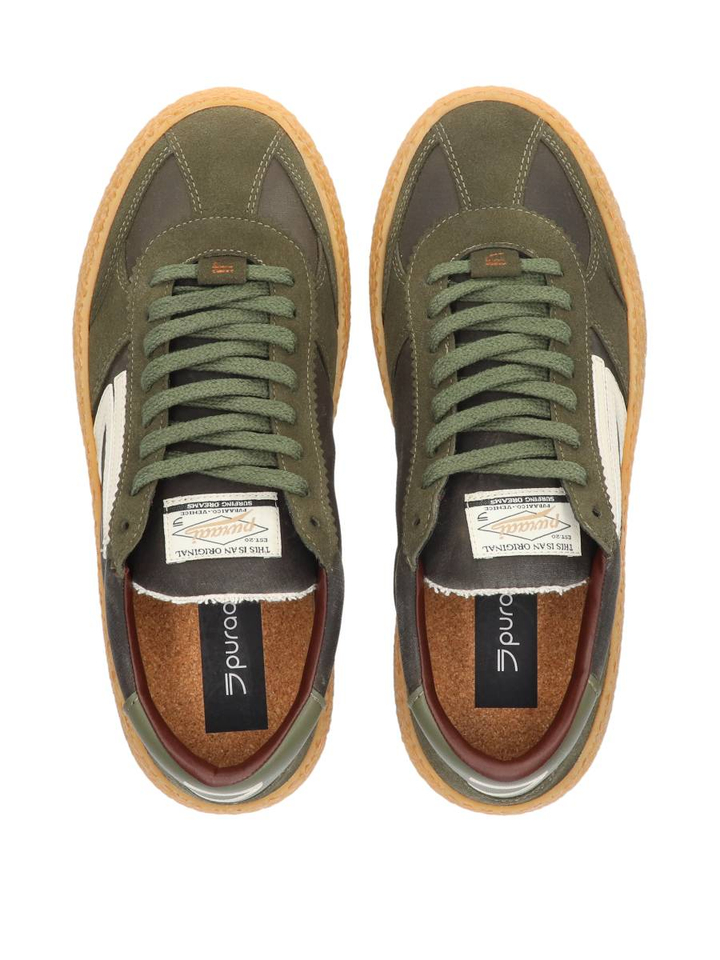 Kaki groene vintage waxed lage sneakers Puraai