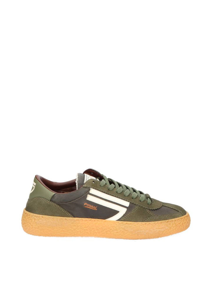 Kaki groene vintage waxed lage sneakers Puraai