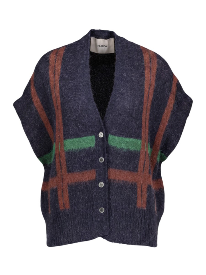 Donkerblauwe trui van alpaca wol met ruitmotief Floor