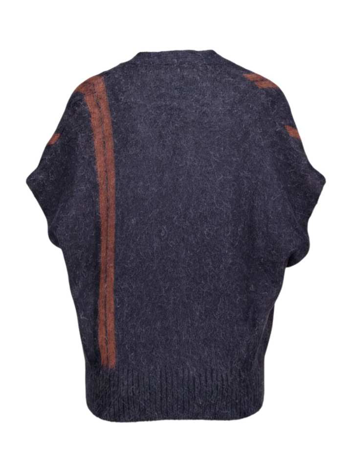 Donkerblauwe trui van alpaca wol met ruitmotief Floor