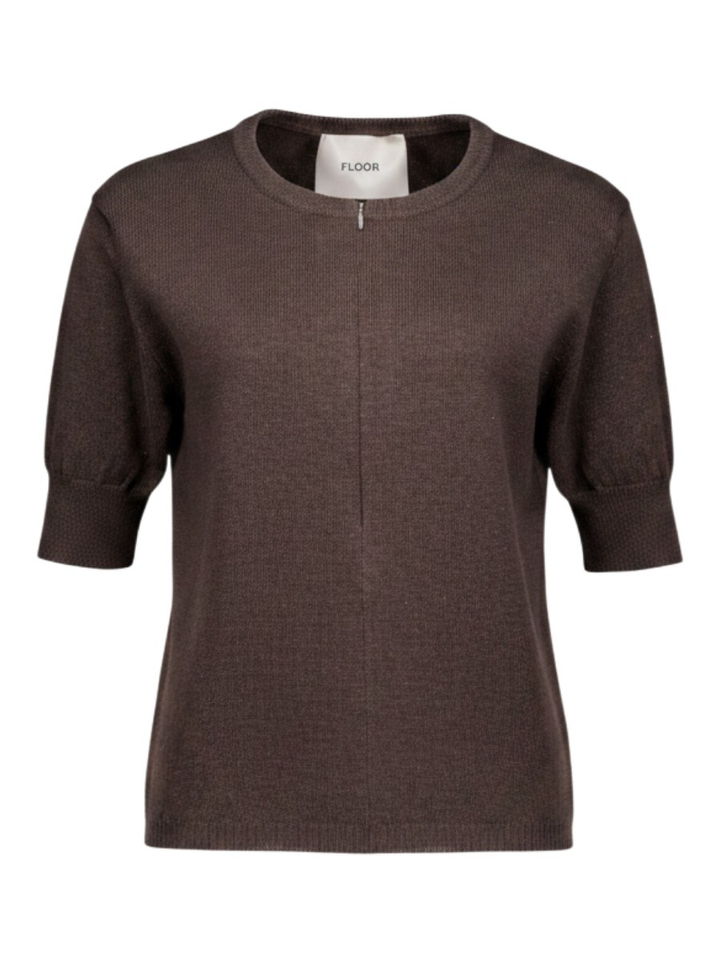 Bruine wollen trui met rits vooraan en korte mouw Floor