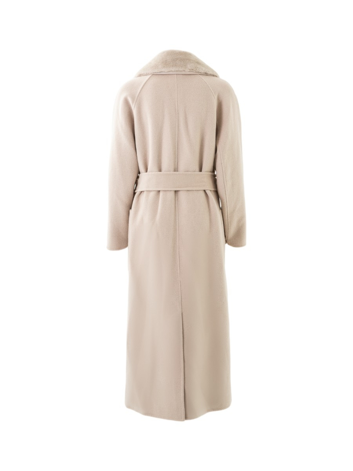 Beige lange wollen mantel met faux fur kraag Urbancode 
