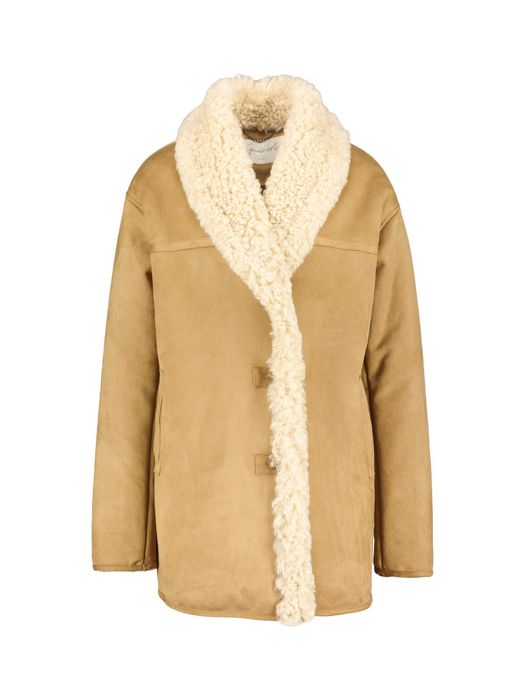 Beige jas in faux fur met teddy Urbancode