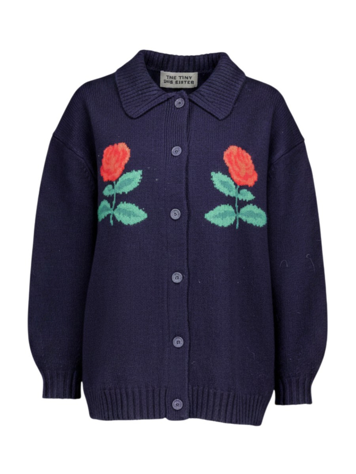 Donkerblauwe gilet met roos The tiny big sister 