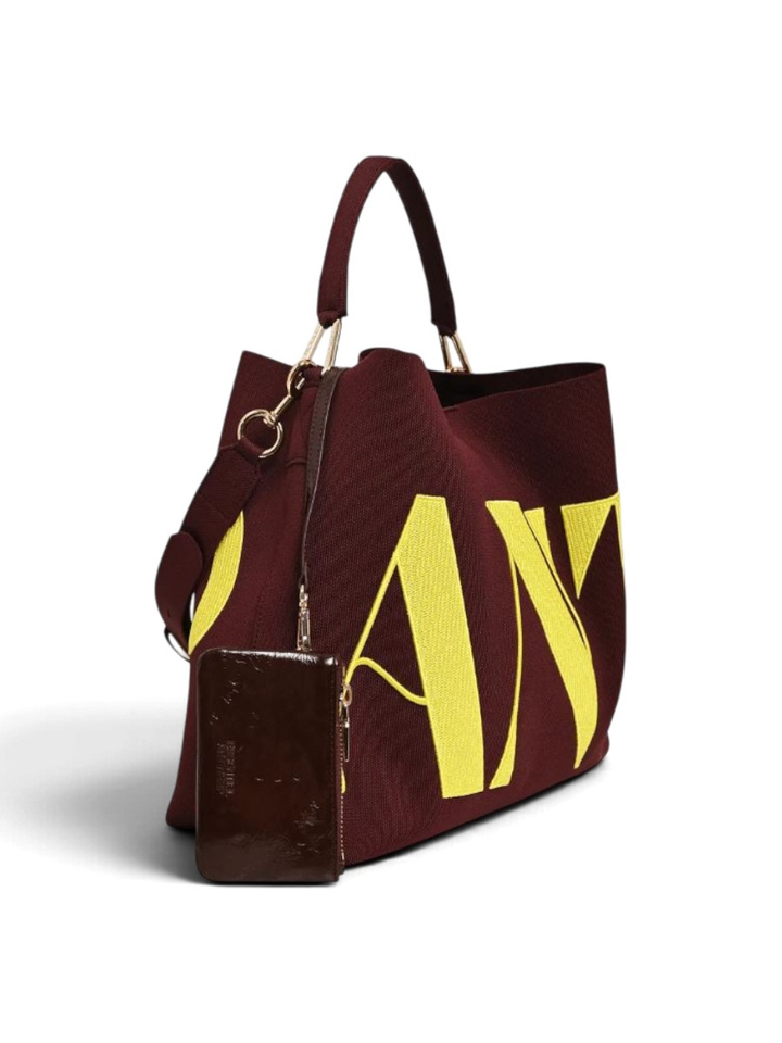 Bruine en gele shopper met geborduurd Antwerp-logo Karrol Essentiel 