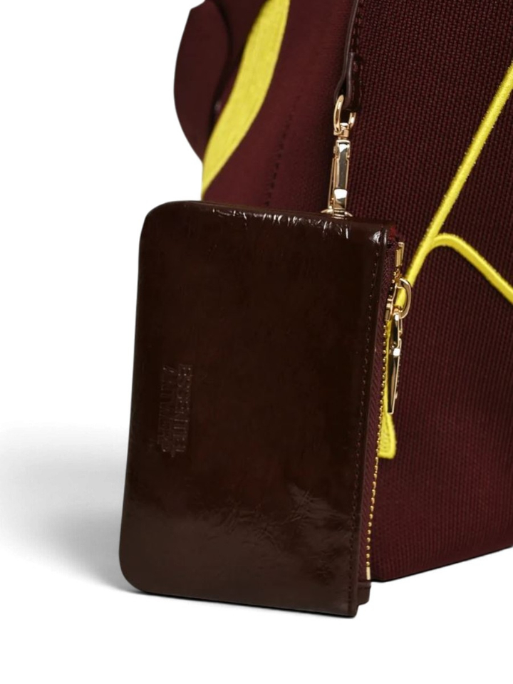Bruine en gele shopper met geborduurd Antwerp-logo Karrol Essentiel 
