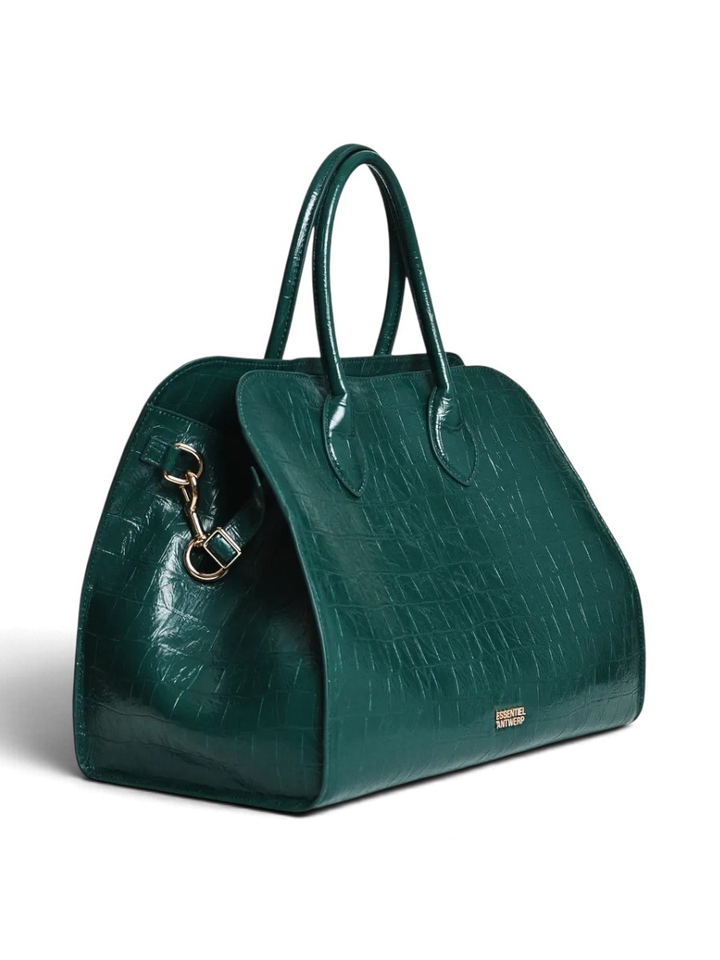 Donkergroene shopper in faux krokodillenleer Katarina Essentiel