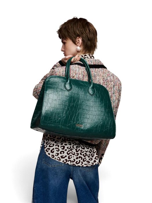 Donkergroene shopper in faux krokodillenleer Katarina Essentiel