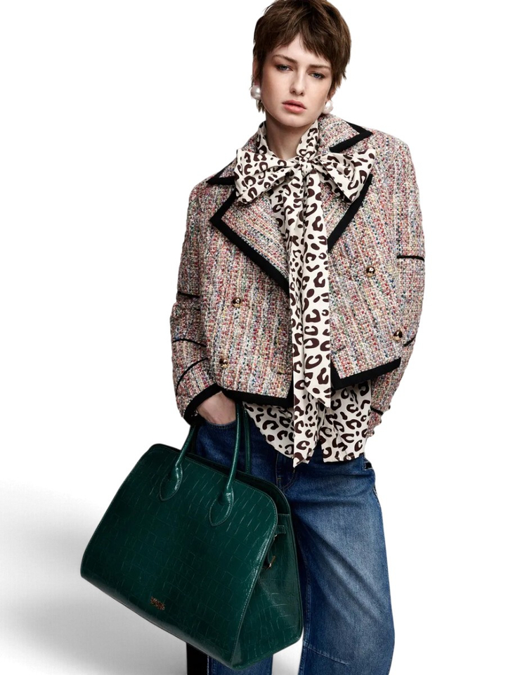 Donkergroene shopper in faux krokodillenleer Katarina Essentiel