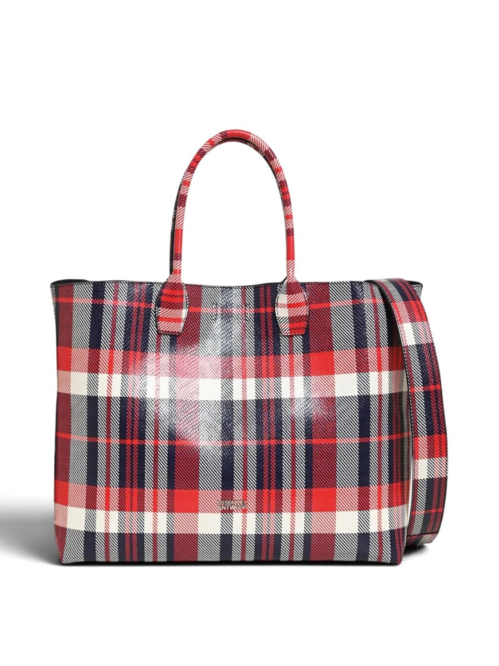 Rood, marineblauw en gebroken wit geruite shopper Konstantin Essentiel