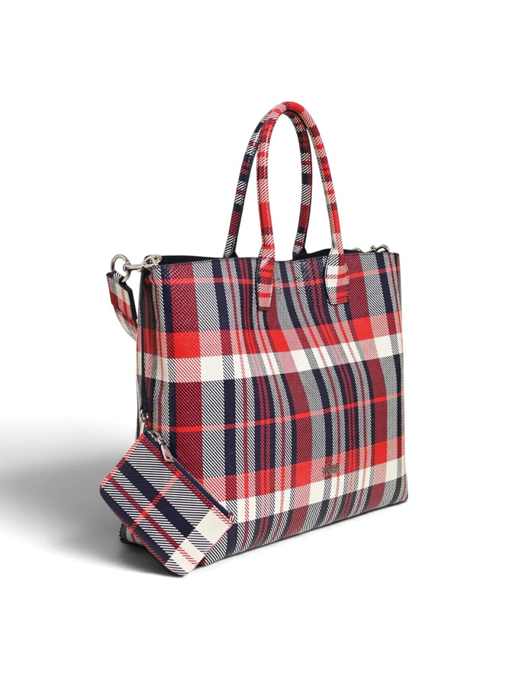Rood, marineblauw en gebroken wit geruite shopper Konstantin Essentiel