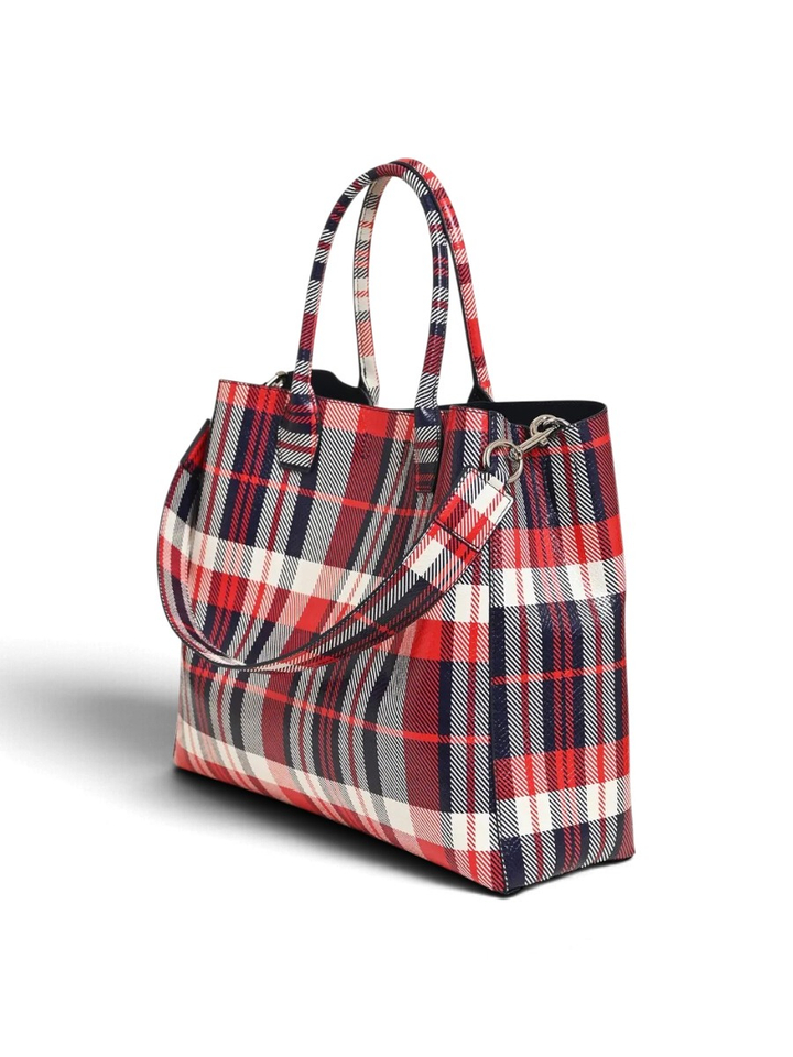 Rood, marineblauw en gebroken wit geruite shopper Konstantin Essentiel