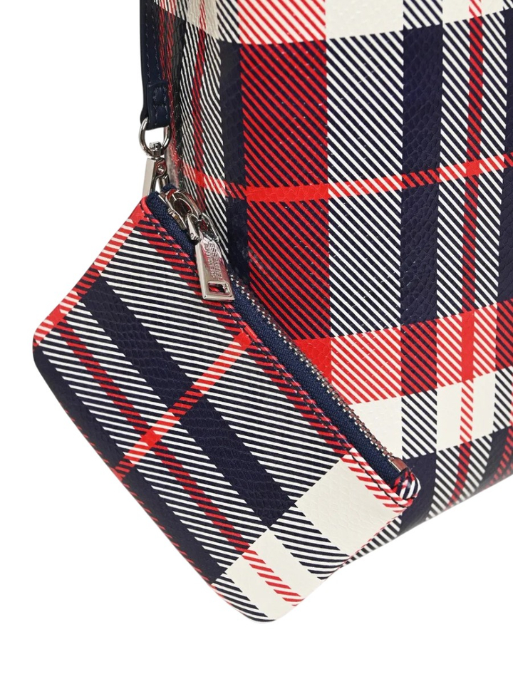 Rood, marineblauw en gebroken wit geruite shopper Konstantin Essentiel