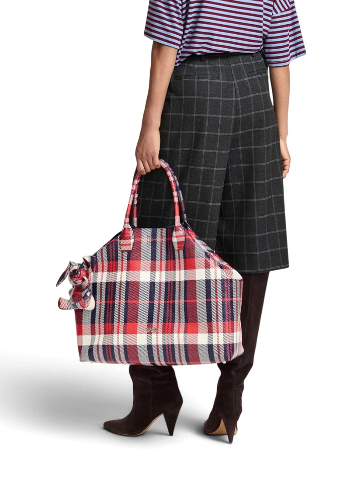 Rood, marineblauw en gebroken wit geruite shopper Konstantin Essentiel