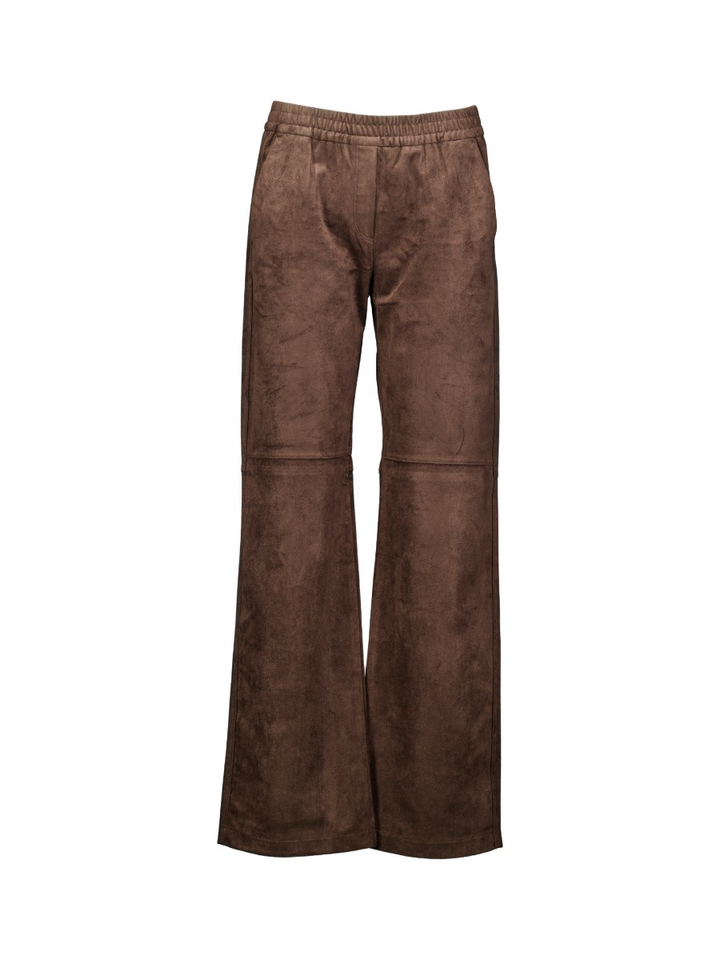 Donkerbruine broek met kniedetail in suèdelook Mac