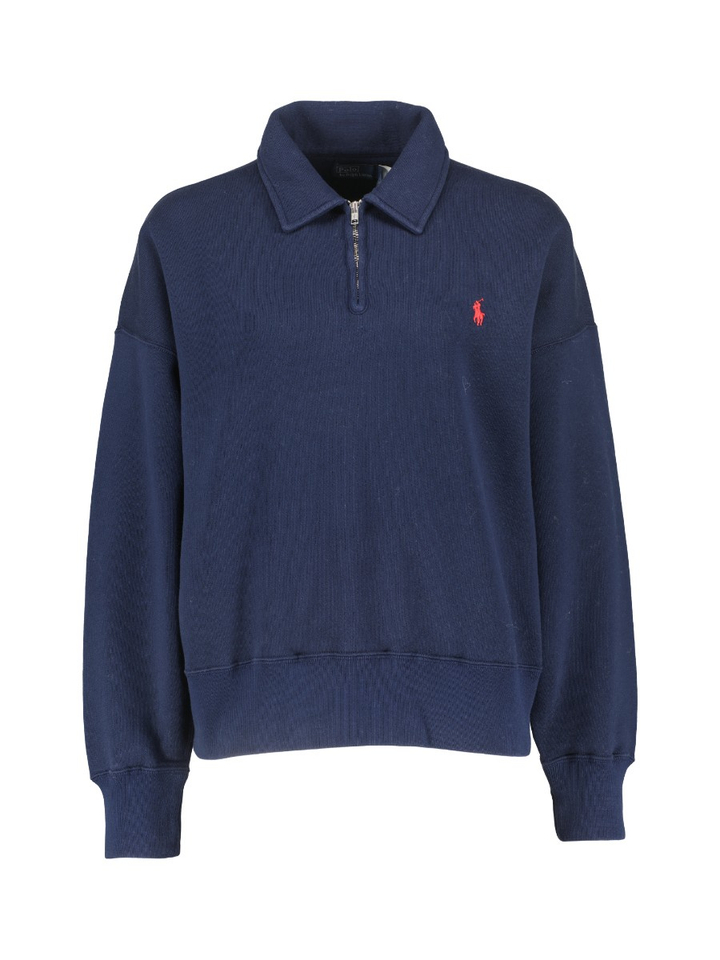 Donkerblauwe katoenen sweater met korte rits Ralph Lauren
