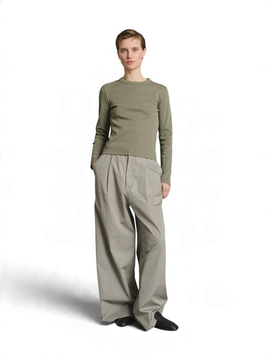Grijze katoenen wijde broek met bandplooi Hugues Soeur