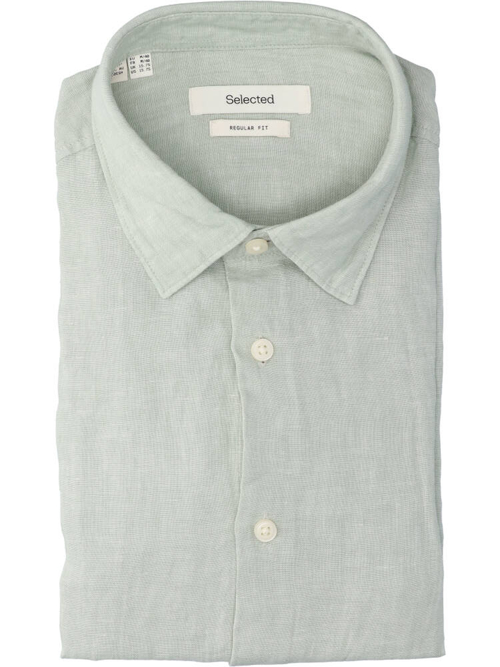 Aqua groen linnen hemd (regular fit) met lange mouwen Selected 