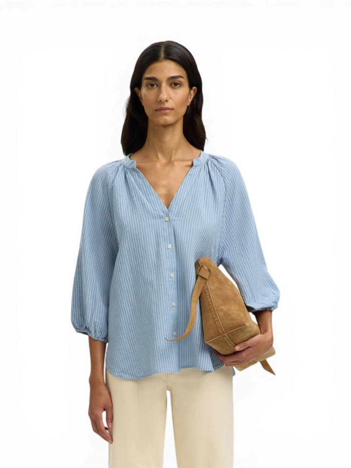 Lichtblauwe gestreepte blouse Alber Selected