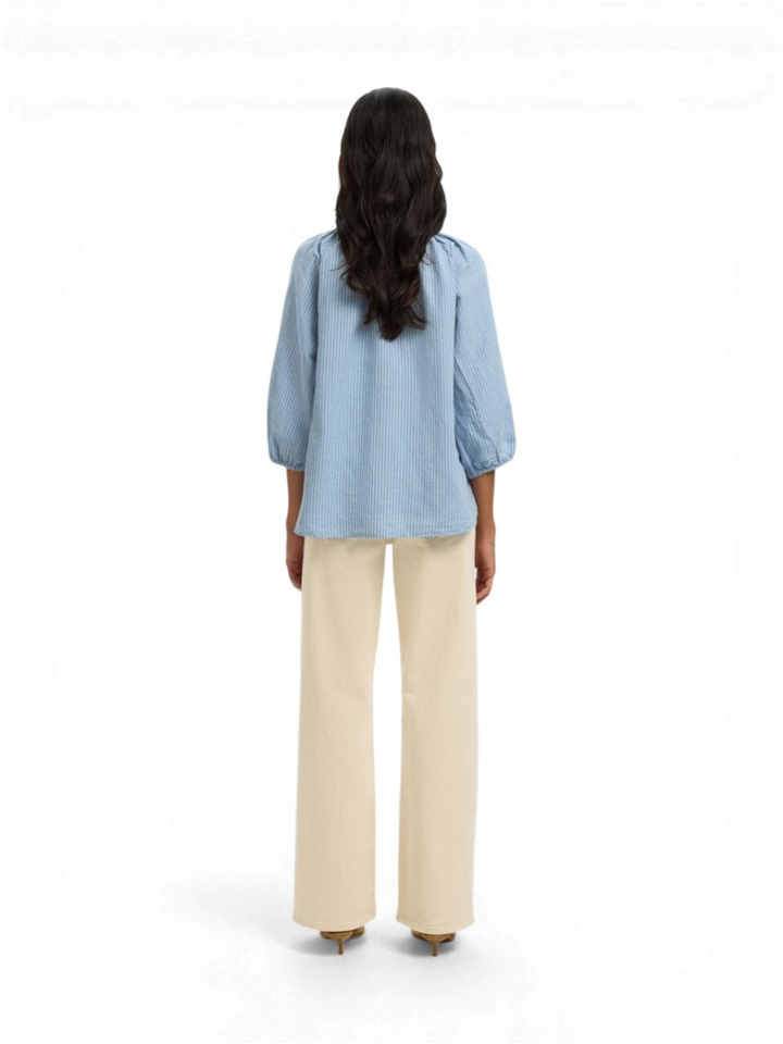 Lichtblauwe gestreepte blouse Alber Selected