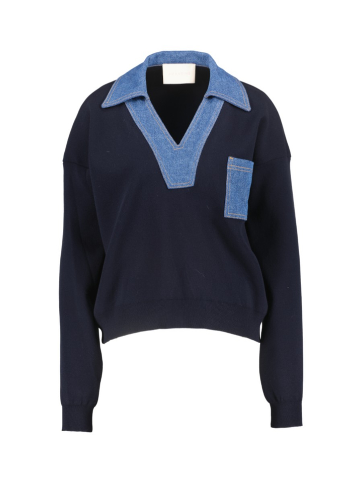 Blauwe trui met denim kraag Gigi Amandine