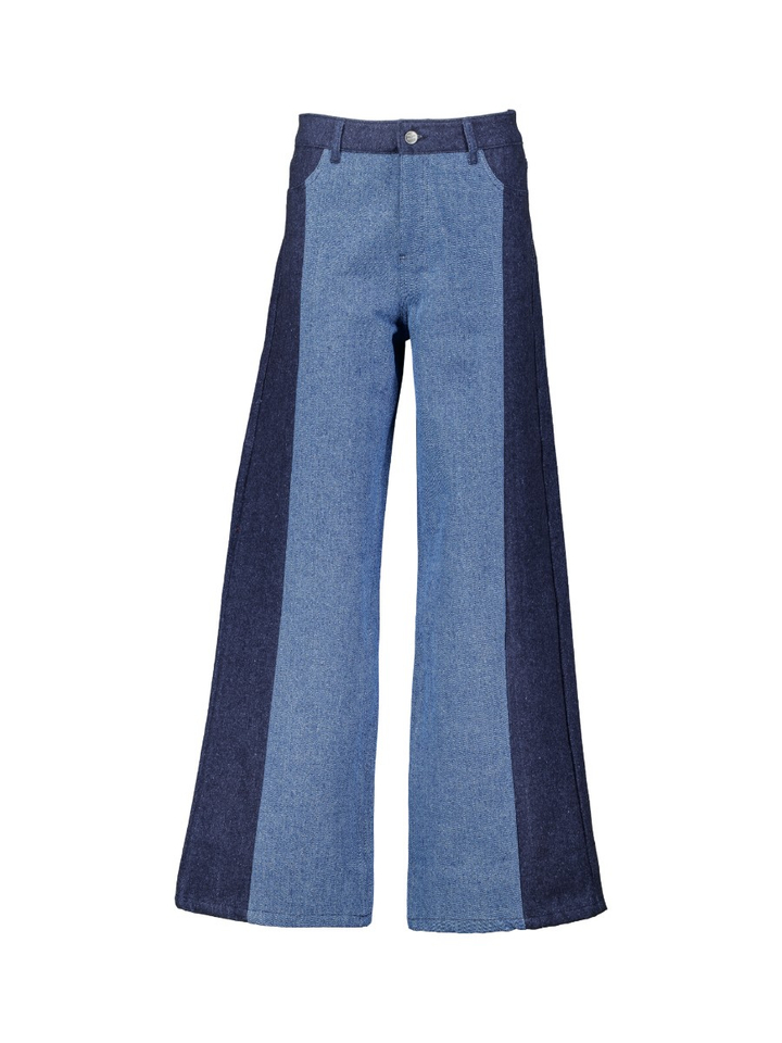 Blauwe colorblock jeans met ribfluwelen achterzakken JOAN Amandine