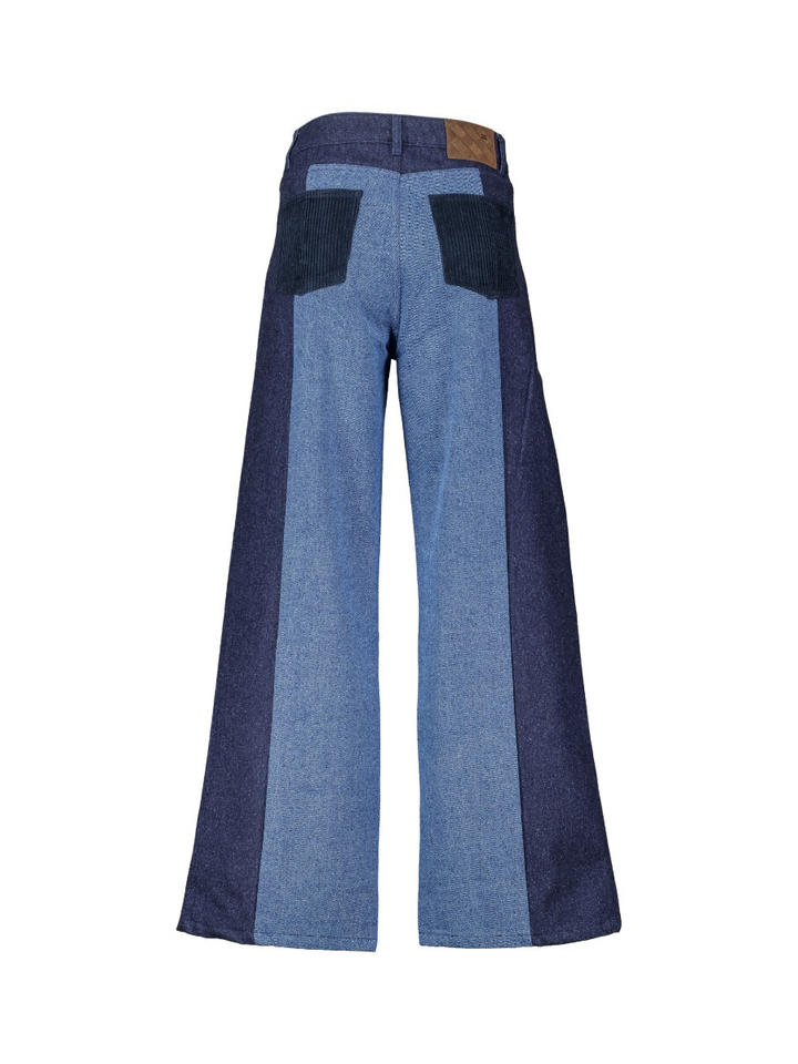 Blauwe colorblock jeans met ribfluwelen achterzakken JOAN Amandine