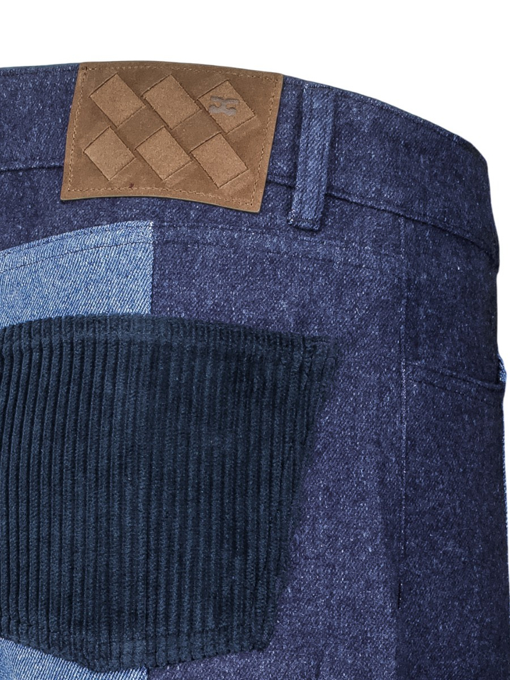 Blauwe colorblock jeans met ribfluwelen achterzakken JOAN Amandine