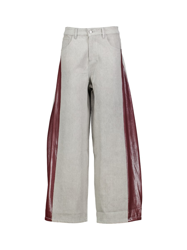 Grijze broek met bordeaux strook in lederlook Helsa Amandine
