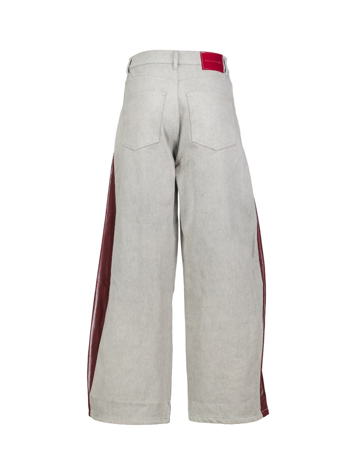 Grijze broek met bordeaux strook in lederlook Helsa Amandine