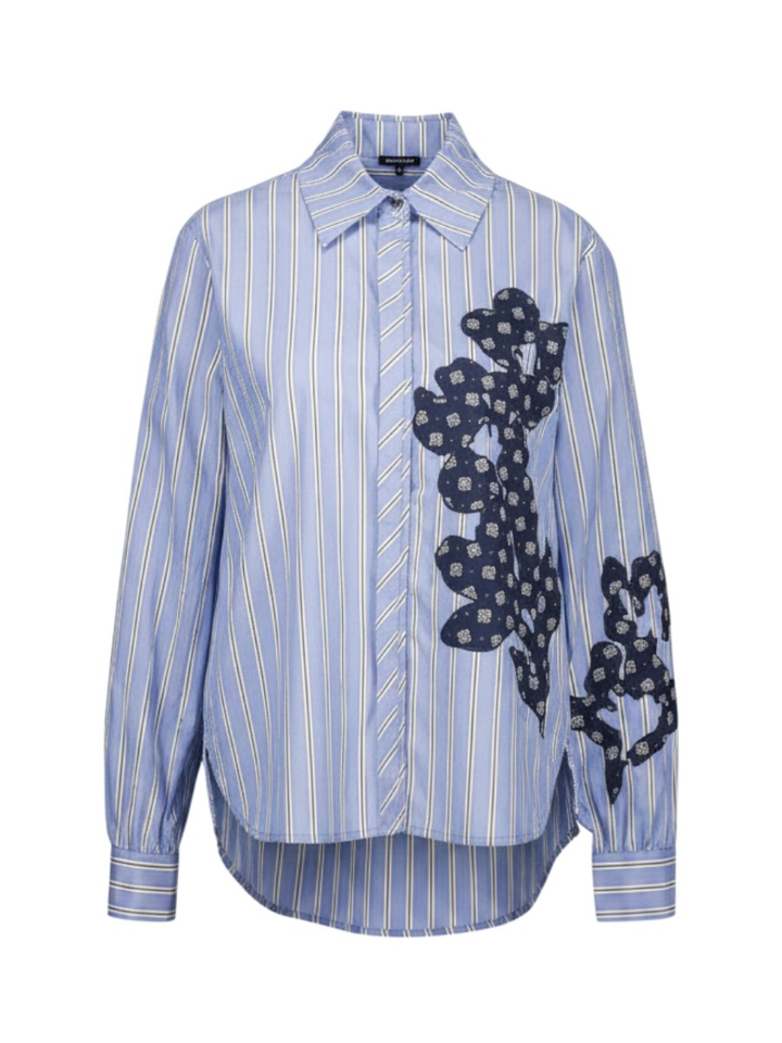 Blauwe gestreepte bloes met bloemenprint Carolin Biss 