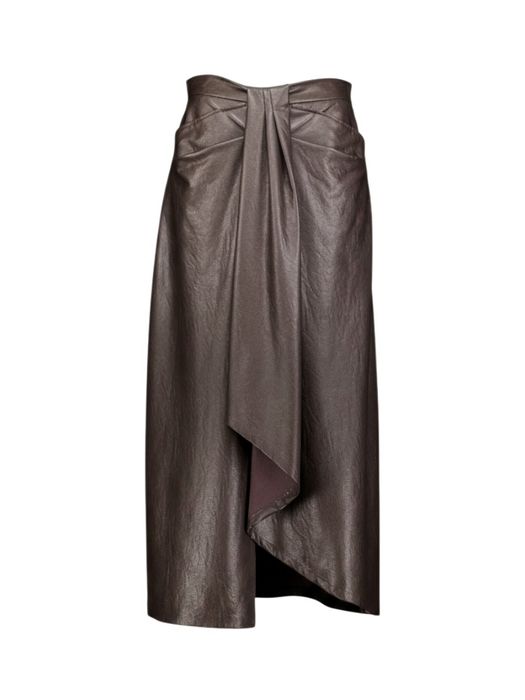 Donkerbruine lederlook rok met overslagdetail Caroline Biss
