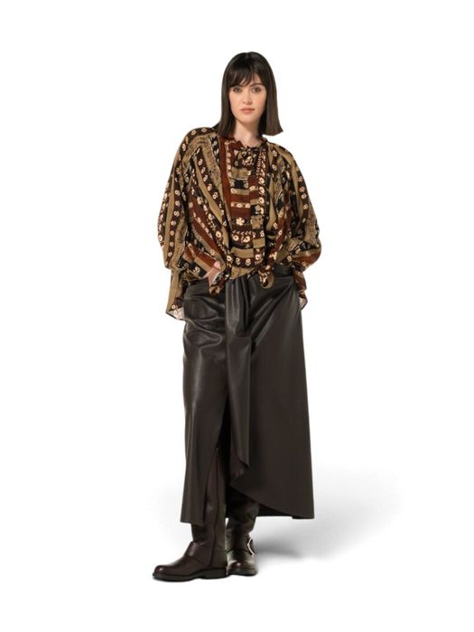 Donkerbruine lederlook rok met overslagdetail Caroline Biss