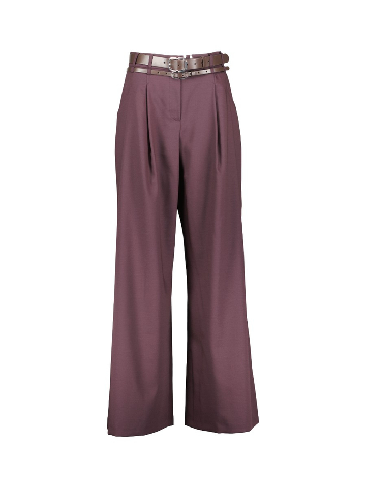Auberginekleurige losse broek met dubbele riem Caroline Biss