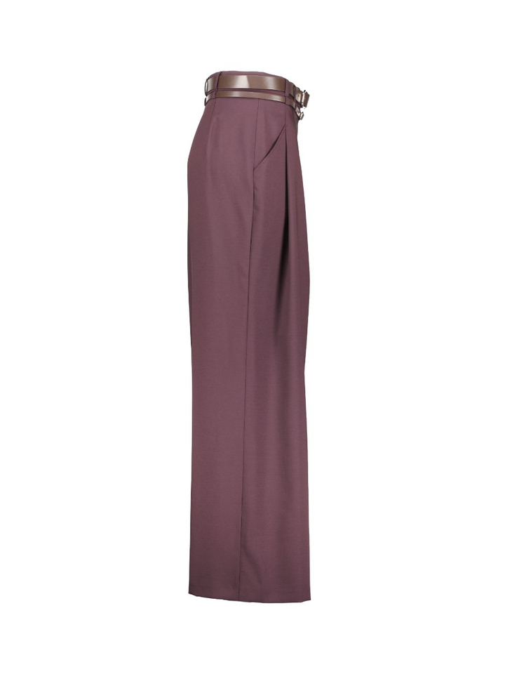 Auberginekleurige losse broek met dubbele riem Caroline Biss