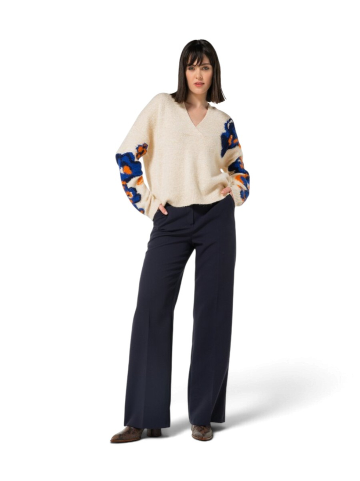Donkerblauwe broek met rechte pijpen Caroline Biss 
