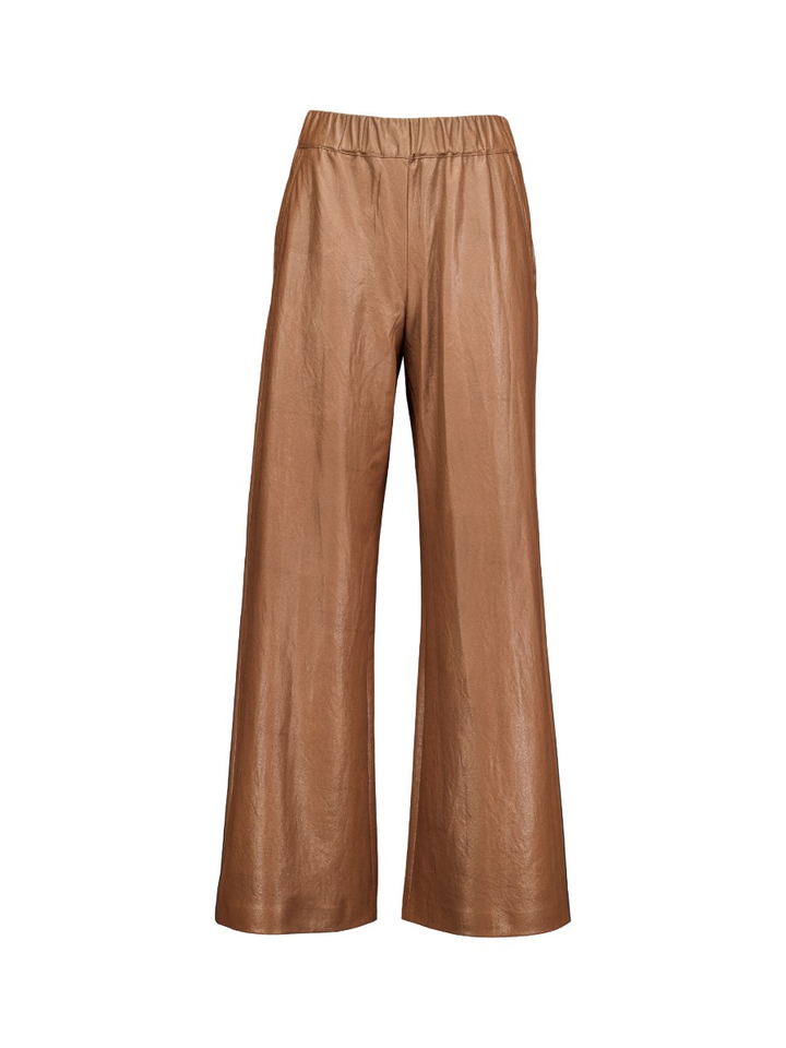 Cognac kleurige wijde broek in lederlook Caroline Biss