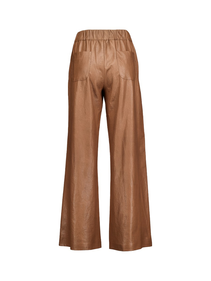 Cognac kleurige wijde broek in lederlook Caroline Biss