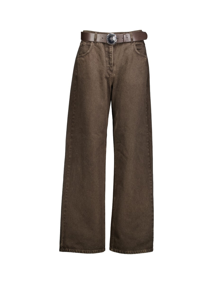 Bruine wide fit jeans met riem Caroline Biss 