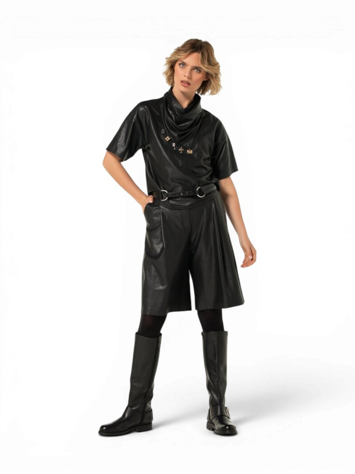 Zwarte bermuda in leder look Caroline Biss
