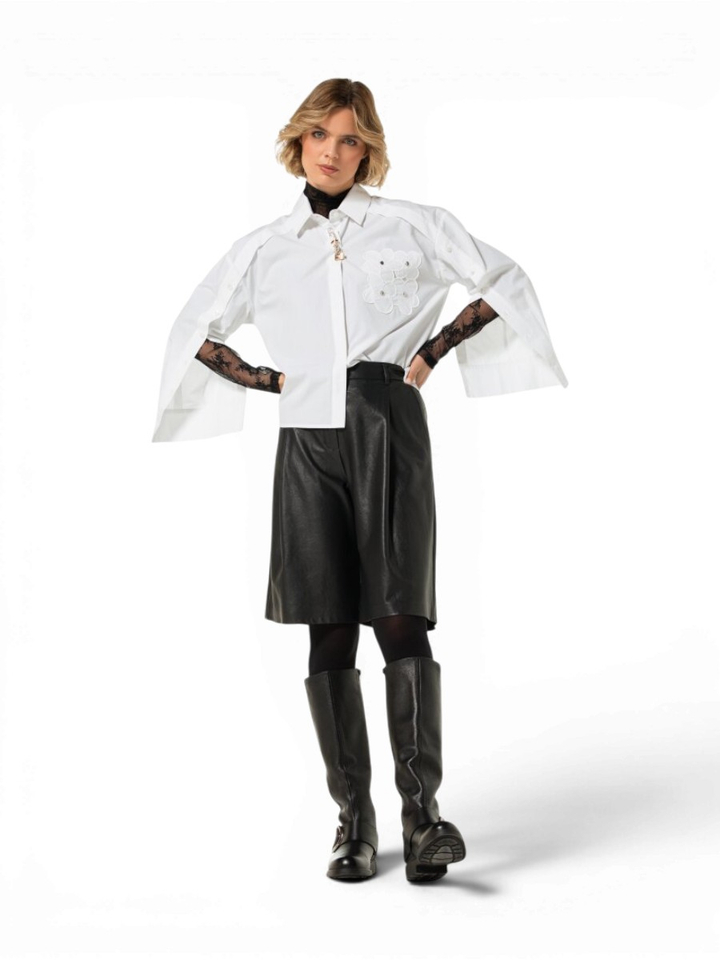Zwarte bermuda in leder look Caroline Biss