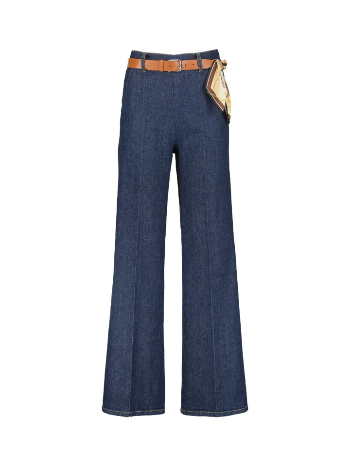 Donkerblauwe wijde jeans met riem Caroline Biss