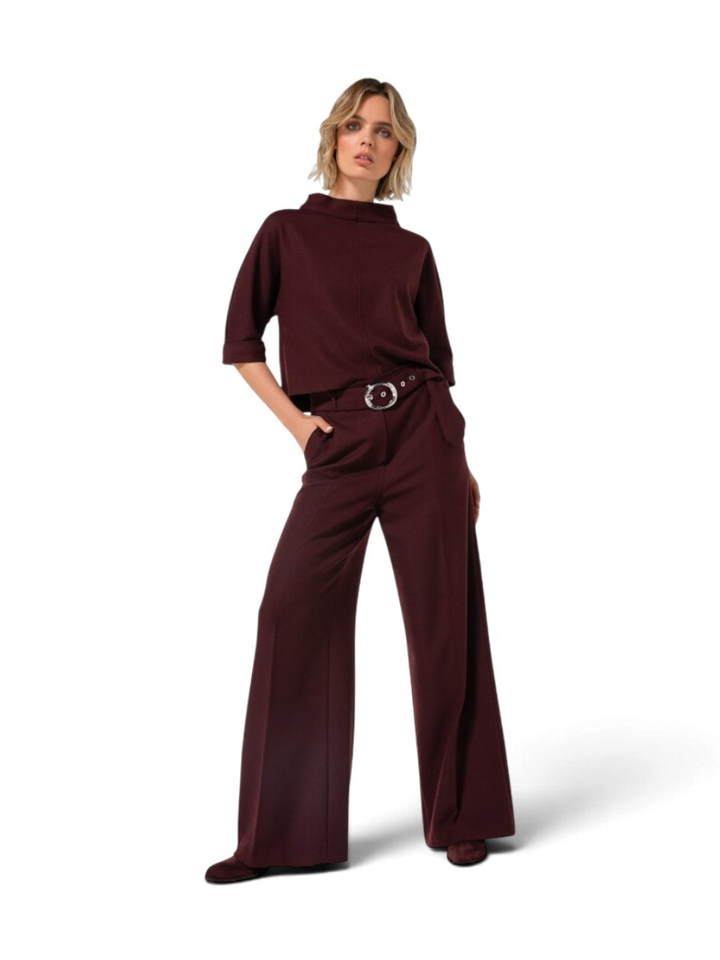 Bordeaux broek met riem en rechte pijpen Caroline Biss